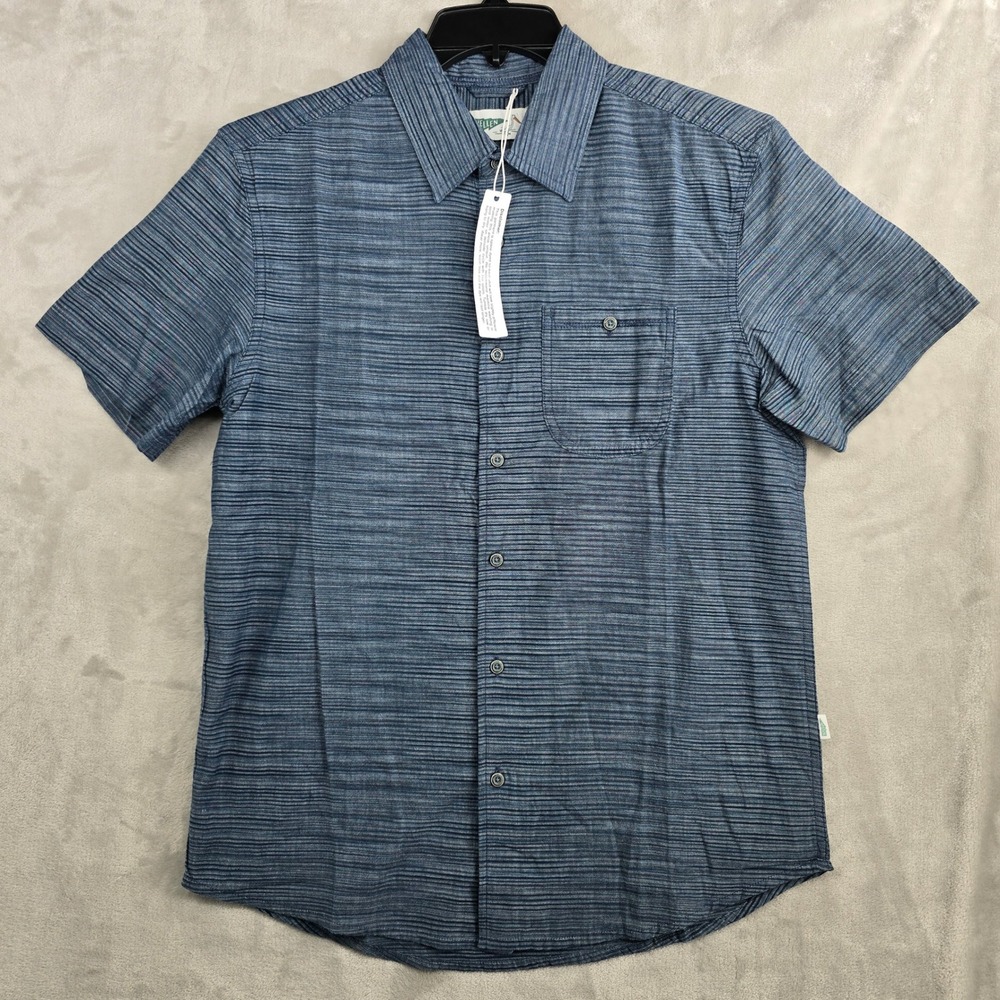 Wellen Mens Shirt Button Up Short Sleeve‎ Blue Striped Casual Sz Small Huckberry